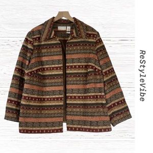 ALFRED DUNNER Women’s Size 18W Jacket Coat Blazer Open Front Beadwork Western